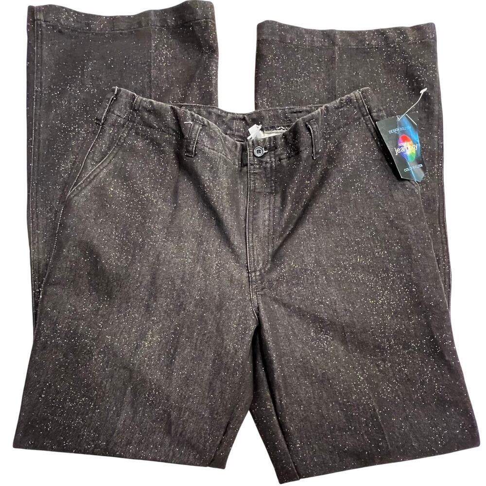 NWT Newport News Jeanology Collection Jeans Black Gold Glitter Women's 14 T Tall